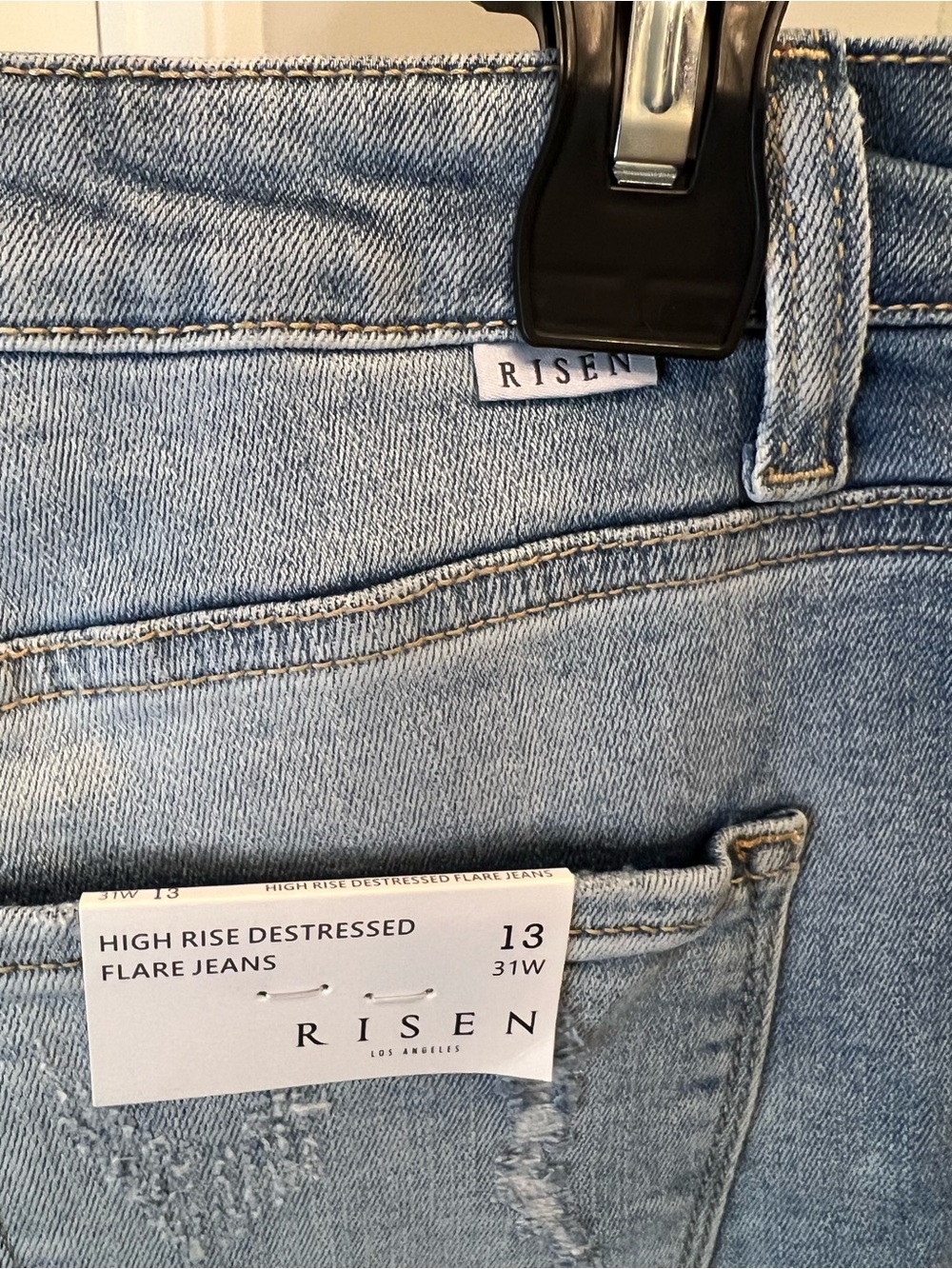 Light Blue Distressed Flare Jeans - Women's Wide Leg - Picture 4 of 7